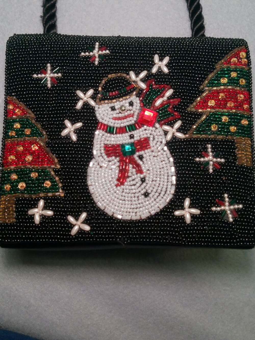 Purse Frankie & Baby Beverly Feldman Velvet Embroidered Snowman